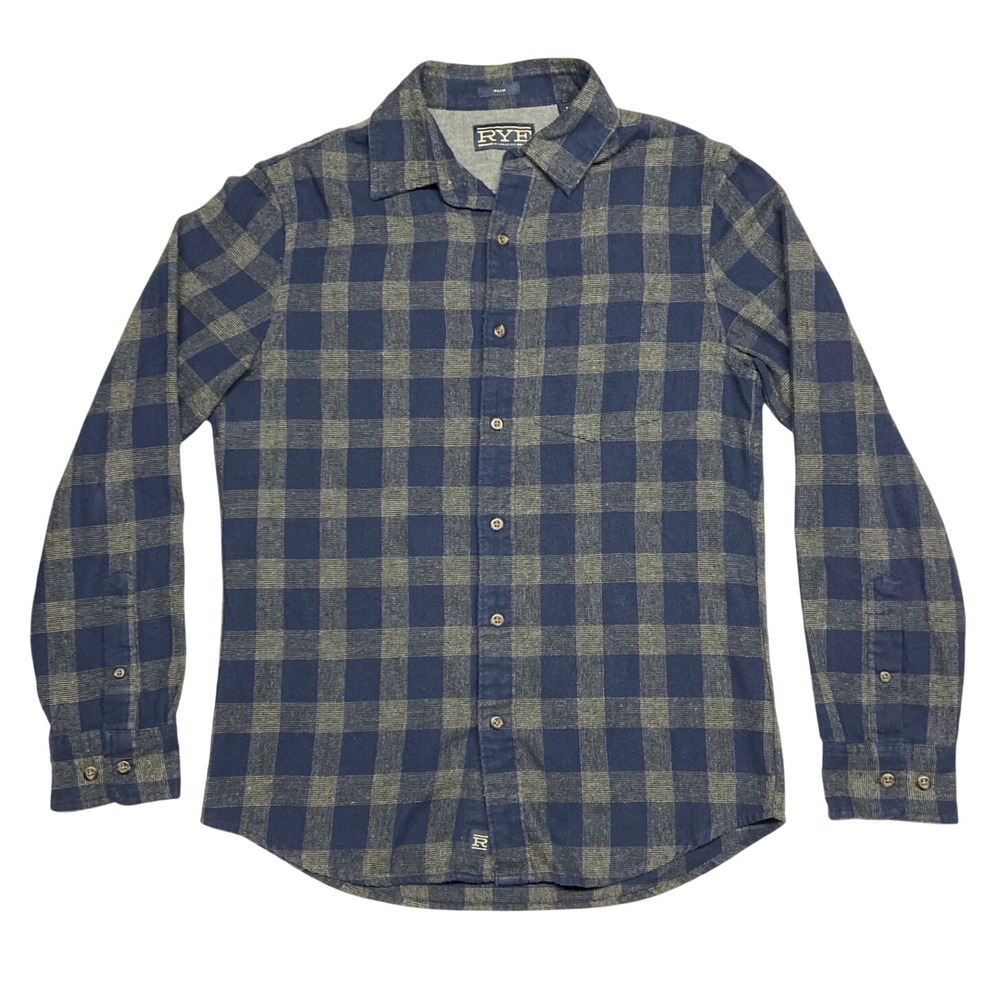 Rye Men's Buffalo Plaid Flannel Shirt Small Navy Gray EUC